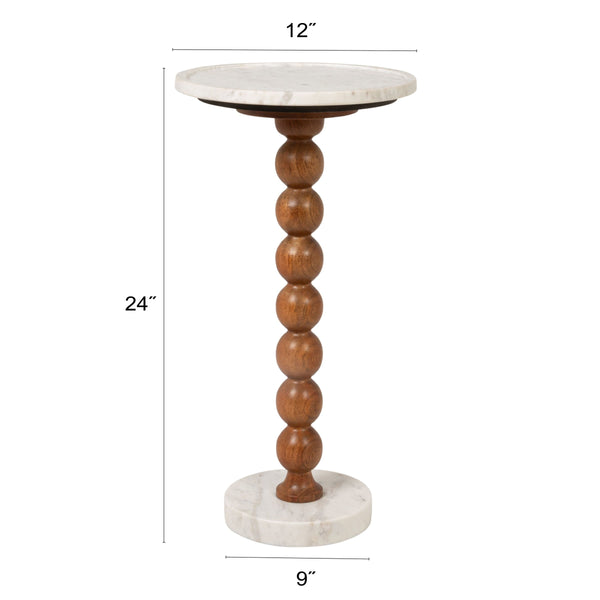 Rowena Interiors Stacked Sphere Mango Wood Pedestal Drink Table with Natural Marble Top and Base EC2220