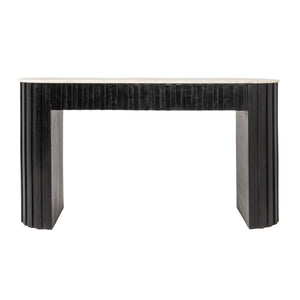 Rowena Interiors Fluted Mango Wood Console with Oval Marble Top Two Drawer Entryway Statement EC2221