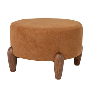 Rowena Interiors Round Boucle Upholstered Ottoman with Solid Mango Wood Tapered Legs for Living Rooms EC2222