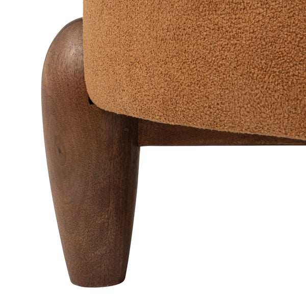 Rowena Interiors Round Boucle Upholstered Ottoman with Solid Mango Wood Tapered Legs for Living Rooms EC2222