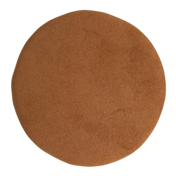 Rowena Interiors Round Boucle Upholstered Ottoman with Solid Mango Wood Tapered Legs for Living Rooms EC2222