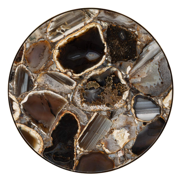 Rowena Interiors Round Agate and Marble Pedestal Table with Gold Metal Stem for Glam Interiors EC2223