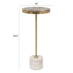 Rowena Interiors Round Agate and Marble Pedestal Table with Gold Metal Stem for Glam Interiors EC2223