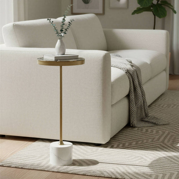 Rowena Interiors Round Agate and Marble Pedestal Table with Gold Metal Stem for Glam Interiors EC2223
