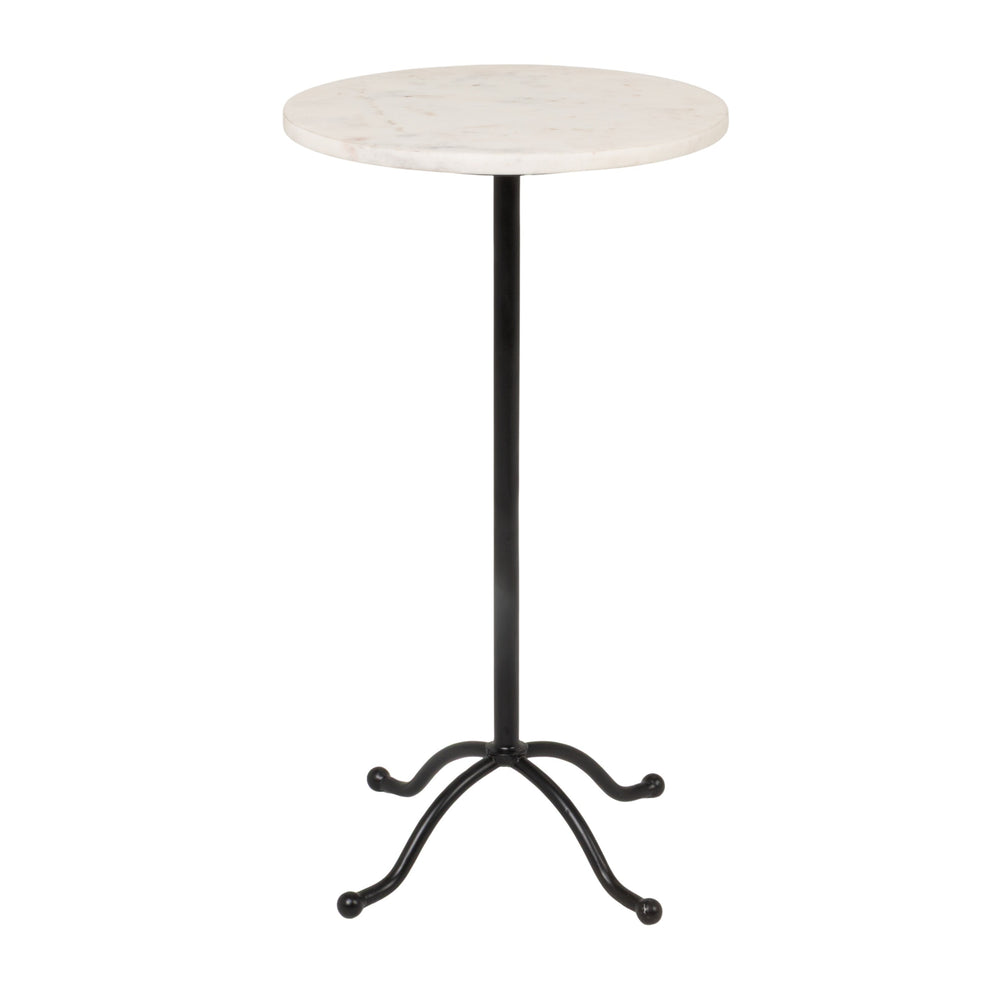 Rowena Interiors Marble Top Round Side Table with Black Pedestal Base for Living Room Decor EC2225