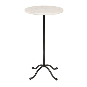Rowena Interiors Marble Top Round Side Table with Black Pedestal Base for Living Room Decor EC2225