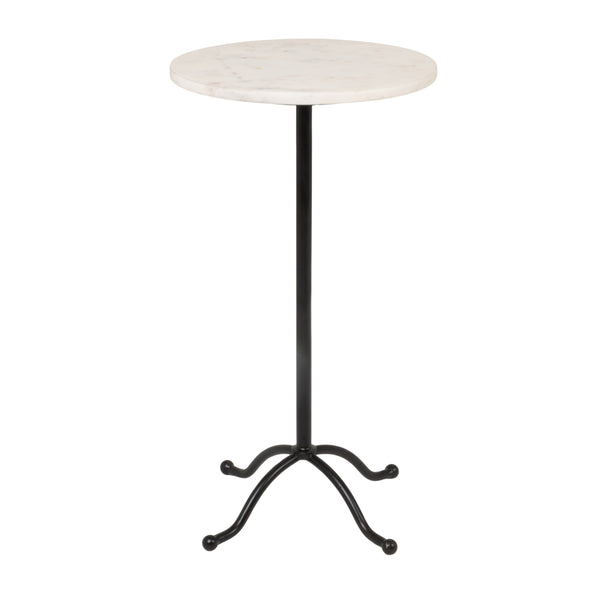 Rowena Interiors Marble Top Round Side Table with Black Pedestal Base for Living Room Decor EC2225