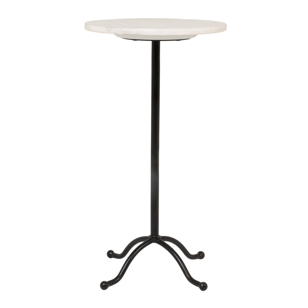Rowena Interiors Marble Top Round Side Table with Black Pedestal Base for Living Room Decor EC2225