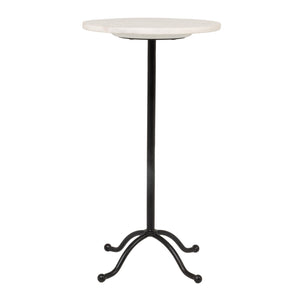 Rowena Interiors Marble Top Round Side Table with Black Pedestal Base for Living Room Decor EC2225
