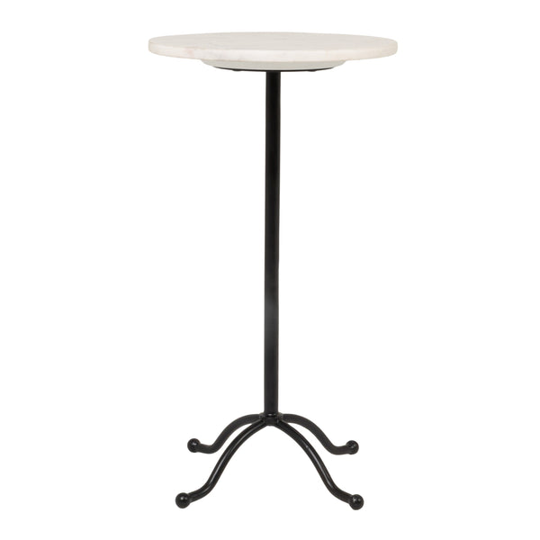 Rowena Interiors Marble Top Round Side Table with Black Pedestal Base for Living Room Decor EC2225