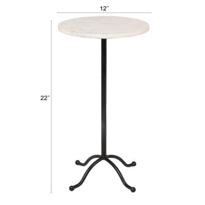 Rowena Interiors Marble Top Round Side Table with Black Pedestal Base for Living Room Decor EC2225