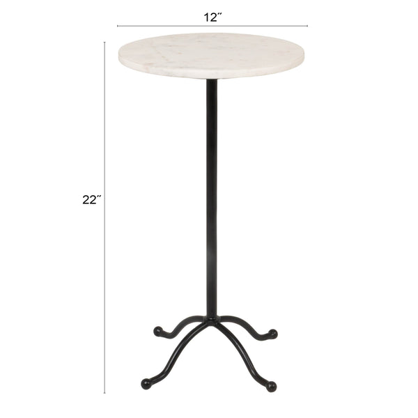 Rowena Interiors Marble Top Round Side Table with Black Pedestal Base for Living Room Decor EC2225