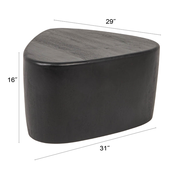 Rowena Interiors Rounded Triangle Mango Wood Coffee Table with Matte Black Finish for Modern Living EC2226