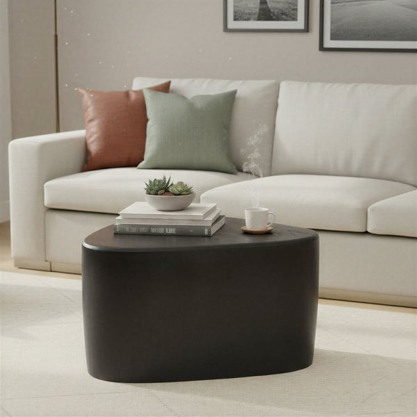 Rowena Interiors Rounded Triangle Mango Wood Coffee Table with Matte Black Finish for Modern Living EC2226