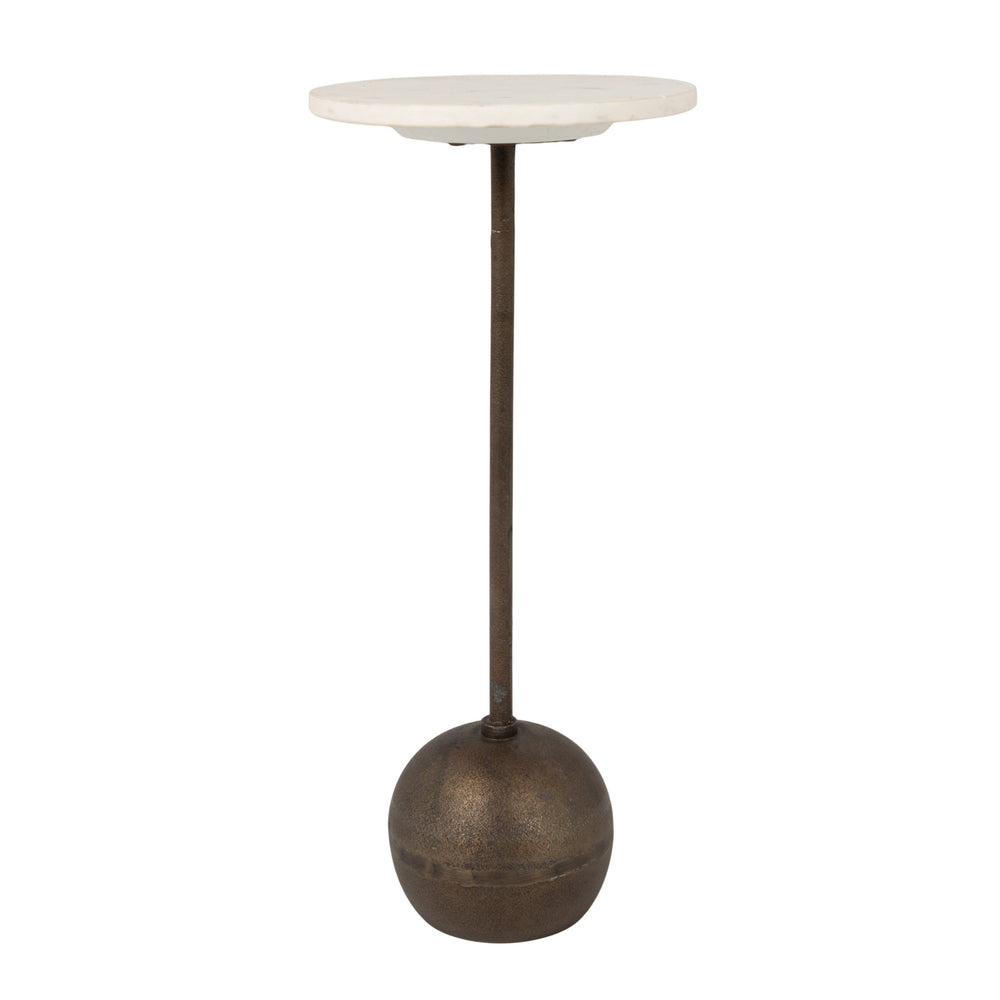 Rowena Interiors Round Marble Top Drinks Table with Antique Bronze Spherical Base for Glam Interiors EC2227