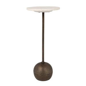 Rowena Interiors Round Marble Top Drinks Table with Antique Bronze Spherical Base for Glam Interiors EC2227