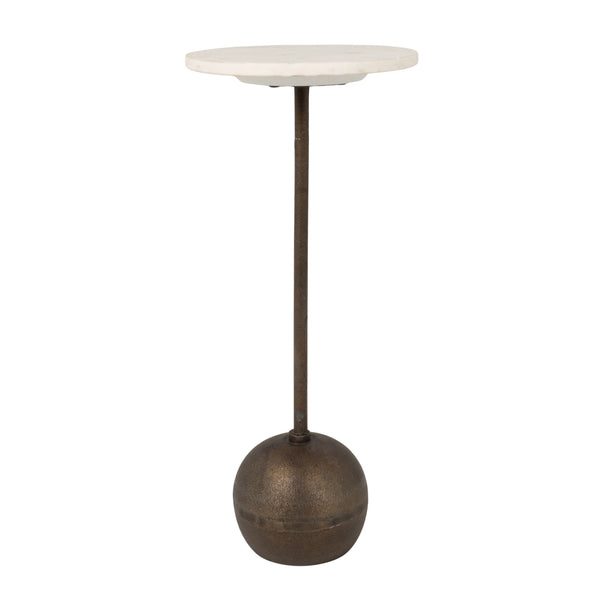 Rowena Interiors Round Marble Top Drinks Table with Antique Bronze Spherical Base for Glam Interiors EC2227