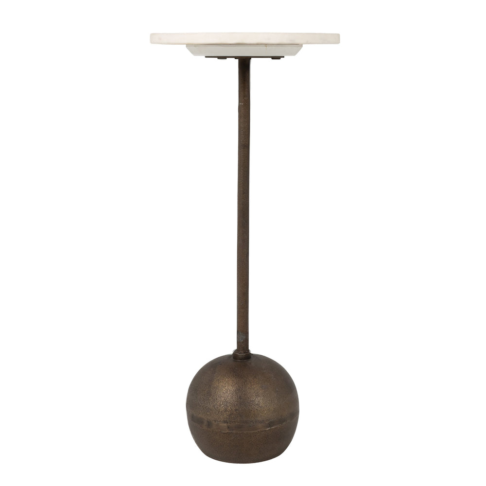 Rowena Interiors Round Marble Top Drinks Table with Antique Bronze Spherical Base for Glam Interiors EC2227