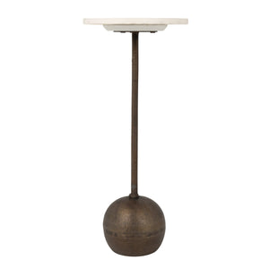 Rowena Interiors Round Marble Top Drinks Table with Antique Bronze Spherical Base for Glam Interiors EC2227