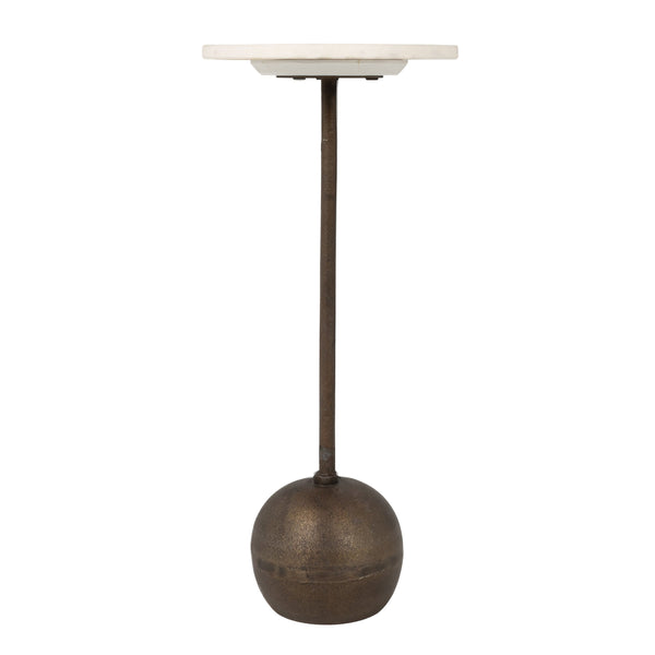Rowena Interiors Round Marble Top Drinks Table with Antique Bronze Spherical Base for Glam Interiors EC2227