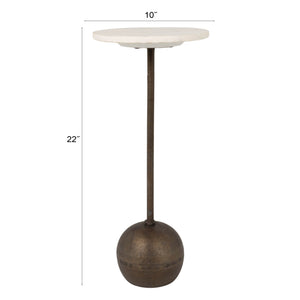 Rowena Interiors Round Marble Top Drinks Table with Antique Bronze Spherical Base for Glam Interiors EC2227