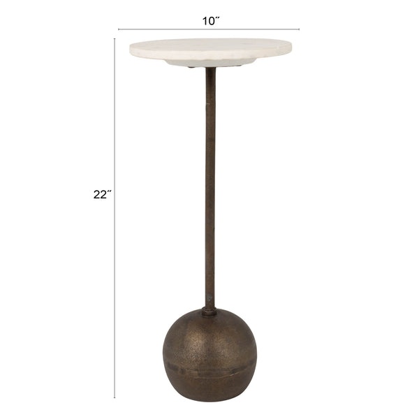 Rowena Interiors Round Marble Top Drinks Table with Antique Bronze Spherical Base for Glam Interiors EC2227