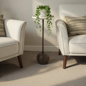 Rowena Interiors Round Marble Top Drinks Table with Antique Bronze Spherical Base for Glam Interiors EC2227