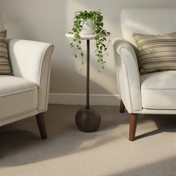 Rowena Interiors Round Marble Top Drinks Table with Antique Bronze Spherical Base for Glam Interiors EC2227