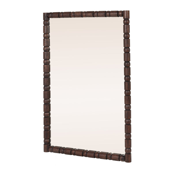 Rowena Interiors Sculptural Mango Wood Wall Mirror with Hand-Turned Segments for Modern Farmhouse Rooms Dark Walnut EC2228