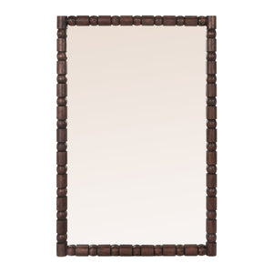 Rowena Interiors Sculptural Mango Wood Wall Mirror with Hand-Turned Segments for Modern Farmhouse Rooms Dark Walnut EC2228