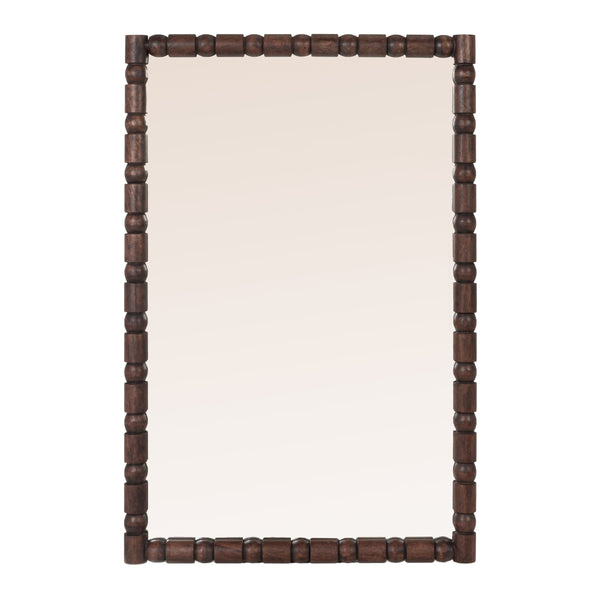 Rowena Interiors Sculptural Mango Wood Wall Mirror with Hand-Turned Segments for Modern Farmhouse Rooms Dark Walnut EC2228