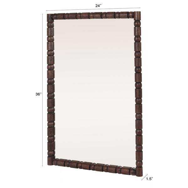 Rowena Interiors Sculptural Mango Wood Wall Mirror with Hand-Turned Segments for Modern Farmhouse Rooms Dark Walnut EC2228