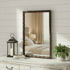 Rowena Interiors Sculptural Mango Wood Wall Mirror with Hand-Turned Segments for Modern Farmhouse Rooms Dark Walnut EC2228