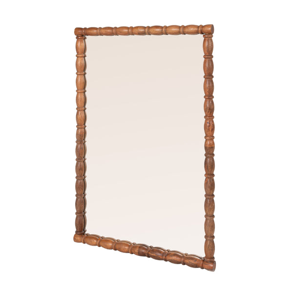 Rowena Interiors Sculptural Mango Wood Wall Mirror with Hand-Turned Segments for Modern Farmhouse Rooms Walnut EC2229