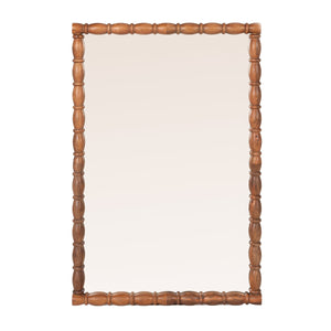Rowena Interiors Sculptural Mango Wood Wall Mirror with Hand-Turned Segments for Modern Farmhouse Rooms Walnut EC2229