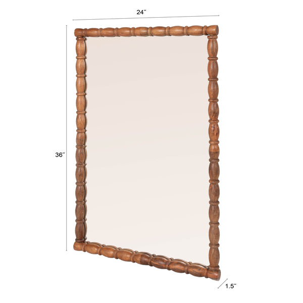 Rowena Interiors Sculptural Mango Wood Wall Mirror with Hand-Turned Segments for Modern Farmhouse Rooms Walnut EC2229