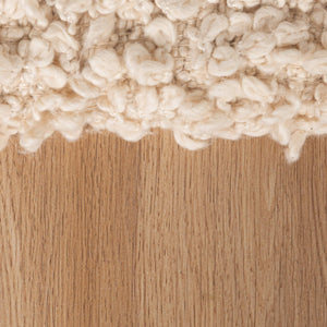 Rowena Interiors Bouclé Ivory Drum Stool with Nubby Woven Texture and Natural Wood Base for Boho Spaces EC2230