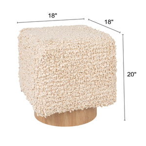 Rowena Interiors Bouclé Ivory Drum Stool with Nubby Woven Texture and Natural Wood Base for Boho Spaces EC2230