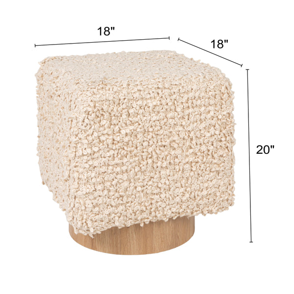Rowena Interiors Bouclé Ivory Drum Stool with Nubby Woven Texture and Natural Wood Base for Boho Spaces EC2230