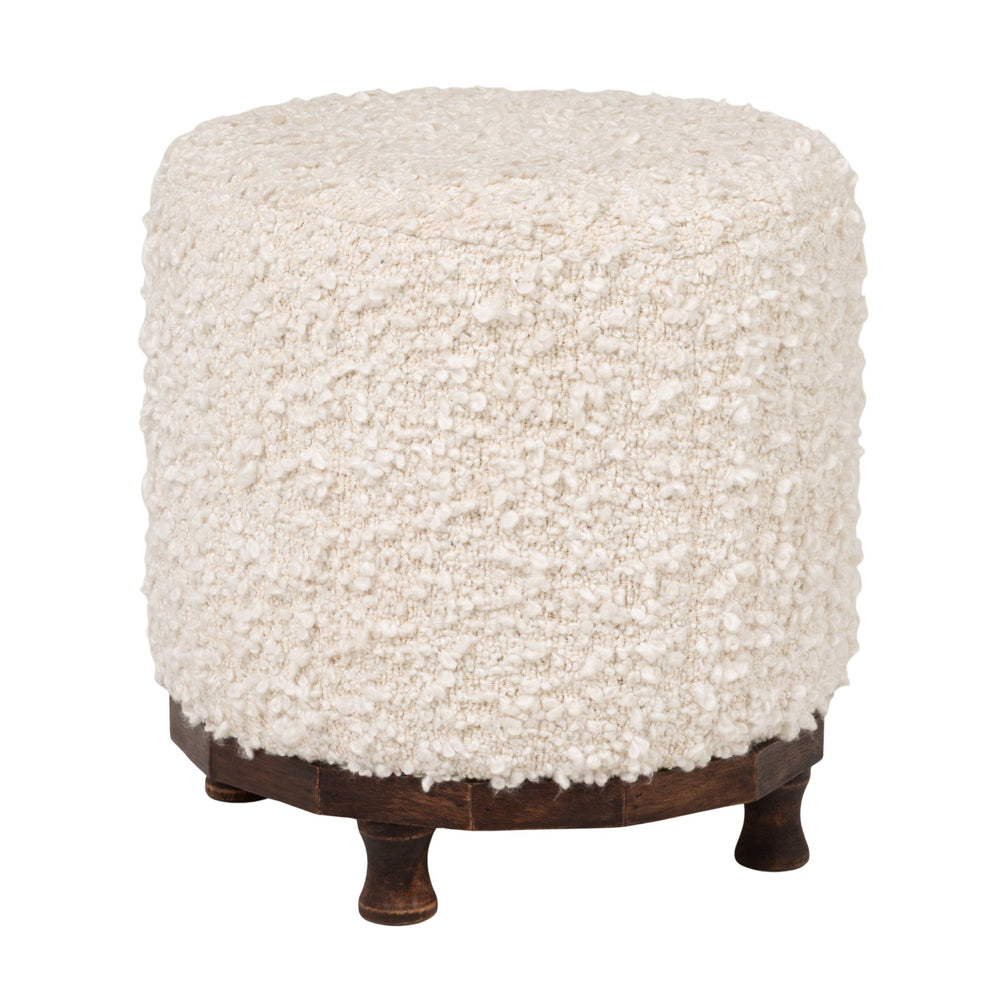 Rowena Interiors Bouclé Round Stool with Tapered Dark Wood Legs for Coastal or Scandinavian Living EC2231