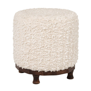 Rowena Interiors Bouclé Round Stool with Tapered Dark Wood Legs for Coastal or Scandinavian Living EC2231