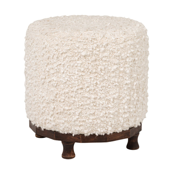 Rowena Interiors Bouclé Round Stool with Tapered Dark Wood Legs for Coastal or Scandinavian Living EC2231