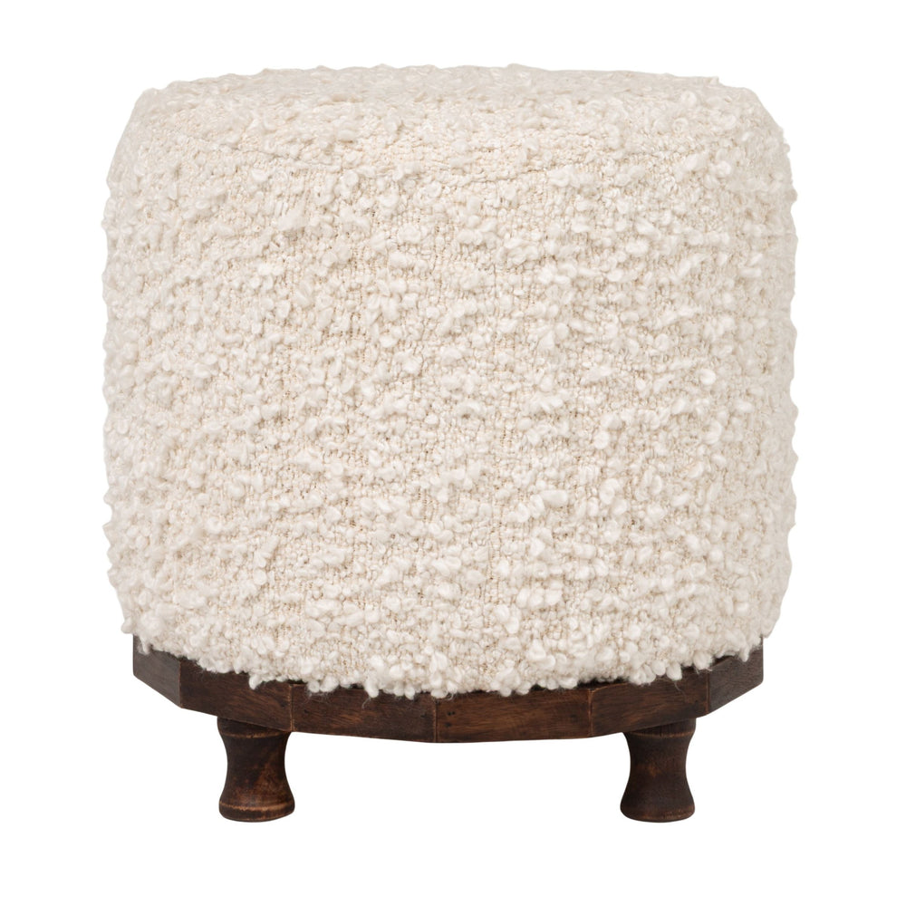 Rowena Interiors Bouclé Round Stool with Tapered Dark Wood Legs for Coastal or Scandinavian Living EC2231