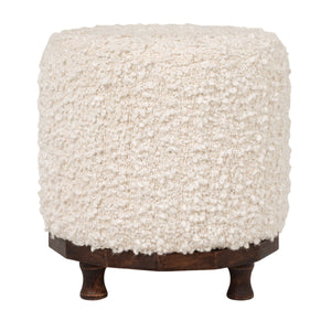 Rowena Interiors Bouclé Round Stool with Tapered Dark Wood Legs for Coastal or Scandinavian Living EC2231