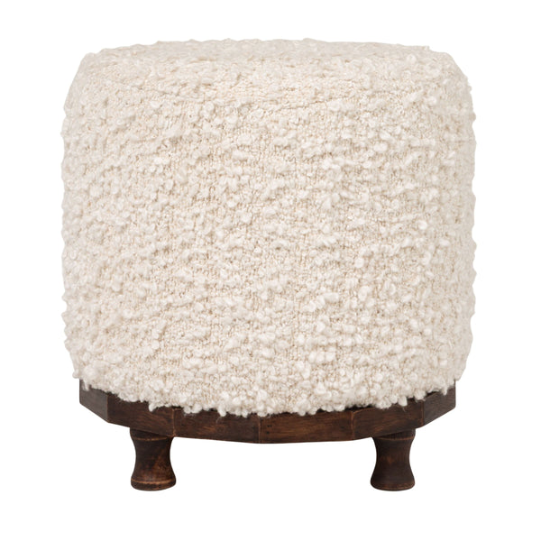 Rowena Interiors Bouclé Round Stool with Tapered Dark Wood Legs for Coastal or Scandinavian Living EC2231