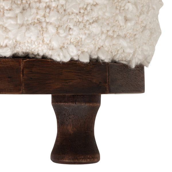 Rowena Interiors Bouclé Round Stool with Tapered Dark Wood Legs for Coastal or Scandinavian Living EC2231