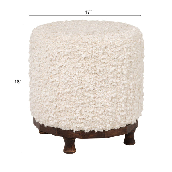 Rowena Interiors Bouclé Round Stool with Tapered Dark Wood Legs for Coastal or Scandinavian Living EC2231