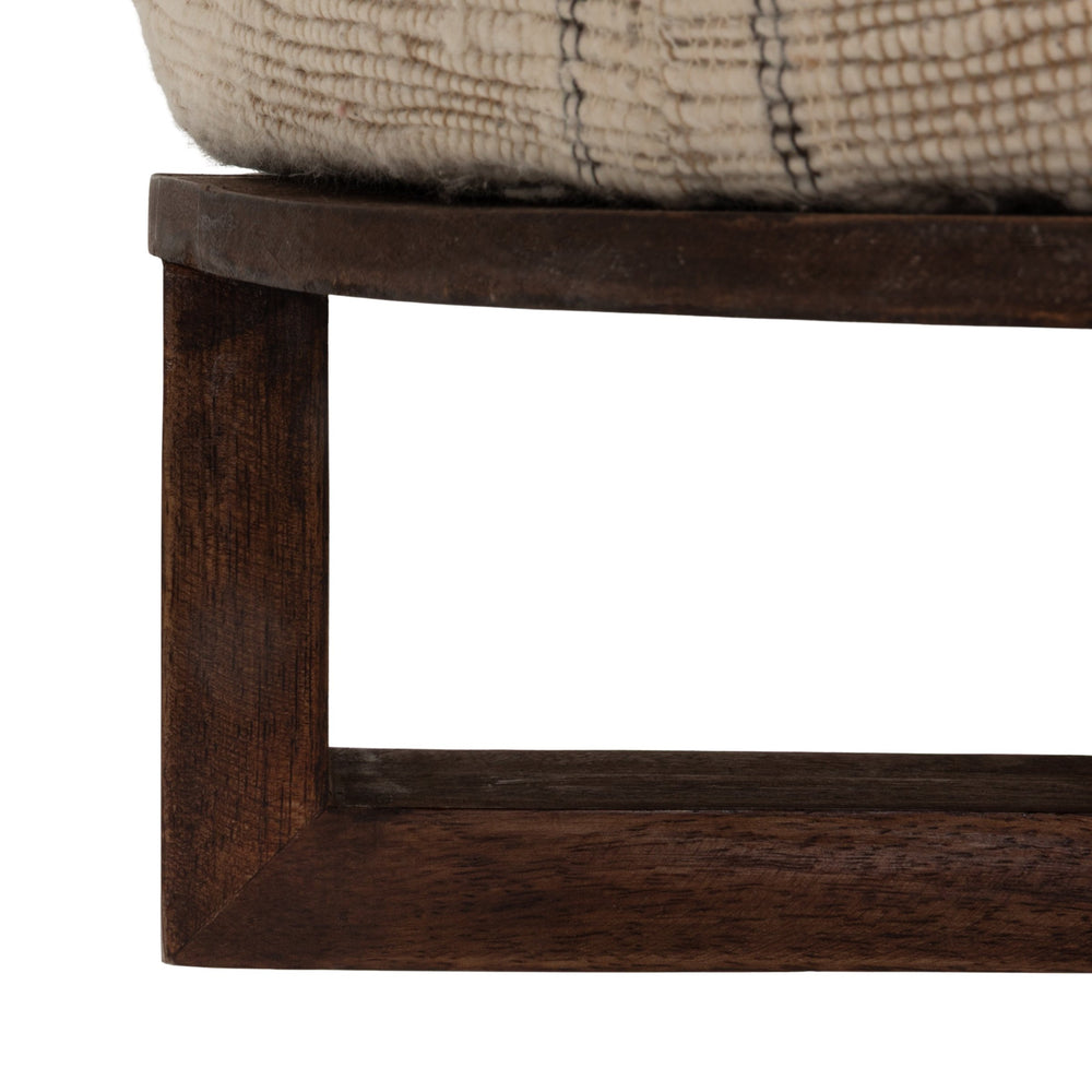Rowena Interiors Cotton Handwoven Striped Round Ottoman with Dark Criss Cross Wood Base for Boho Rooms EC2232
