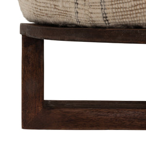 Rowena Interiors Cotton Handwoven Striped Round Ottoman with Dark Criss Cross Wood Base for Boho Rooms EC2232