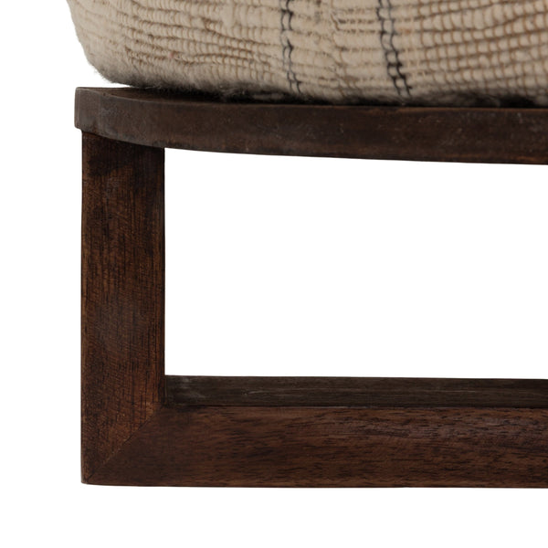 Rowena Interiors Cotton Handwoven Striped Round Ottoman with Dark Criss Cross Wood Base for Boho Rooms EC2232